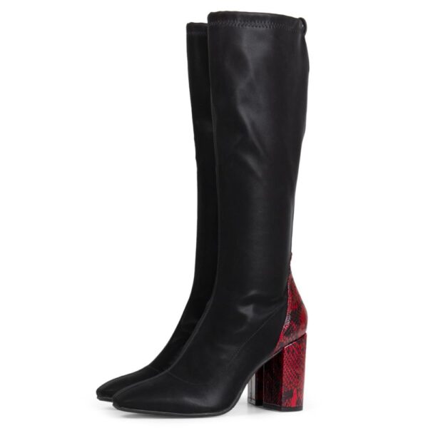 Botas altas negras con detalle de tacón rojo con print de serpiente para mujer CLINGEN